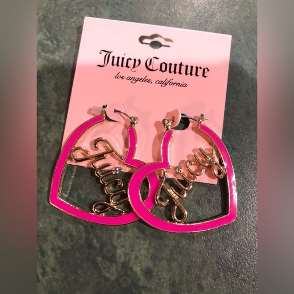 Juicy Couture pink trim heart shaped cubic zirconia stud Juicy monogram earrings